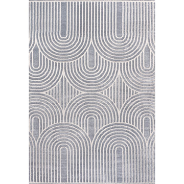 Pastel MidCentury Art Deco Striped Arches Two-Tone High-Low Area Rug